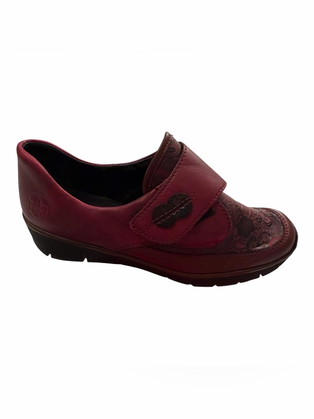 Rieker Women's Burgundy Slip-On Anti Stress Shoe with Velcro Strap-Size 41